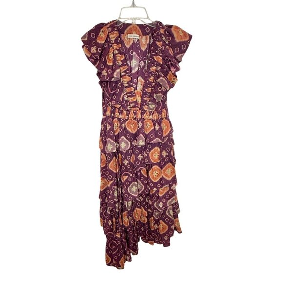 Ulla Johnson Purple and Orange Ruffled Midi Dress - Picture 3 of 9